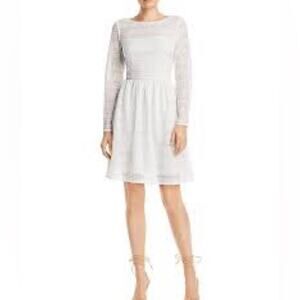 Adrianna Papell Lace Overlay Fit-and-Flare Dress-Women Off White Size 4